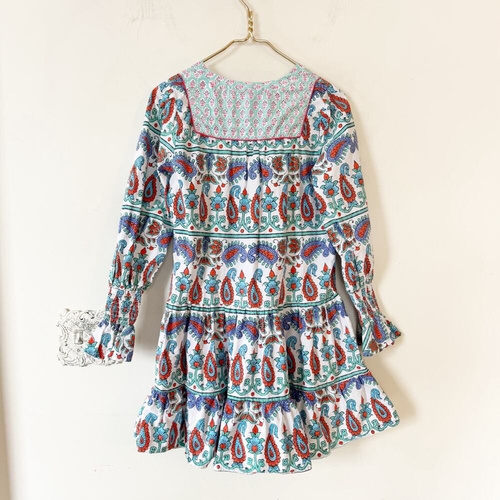 Tuckernuck Teal and Seagrass Floral Block Print Kenzie Tiered Mini Dress XS - Picture 9 of 12